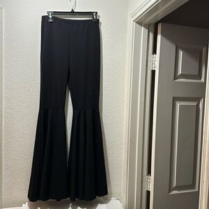 Jade  Women's elastic waist pants solid flare legs black